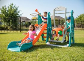 מתקן משחקים הכולל מגלשה, נדנדה בטיחותית, וסל כדורסל לגינה/חדר ילדים BUBU מתקן משחקים הכולל מגלשה, נדנדה בטיחותית, וסל כדורסל לגינה/חדר ילדים BUBU