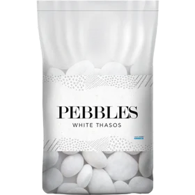 חלוקי נחל טאסוס לבן שלג גודל 4 (6-10 ס"מ) משטח של 72 שקים חלוקי נחל טאסוס לבן שלג גודל 4 (6-10 ס"מ) משטח של 72 שקים