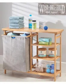 ארון שרות עם סל כביסה לאמבטיה עץ במבוק SR314 ארון שרות עם סל כביסה לאמבטיה עץ במבוק SR314